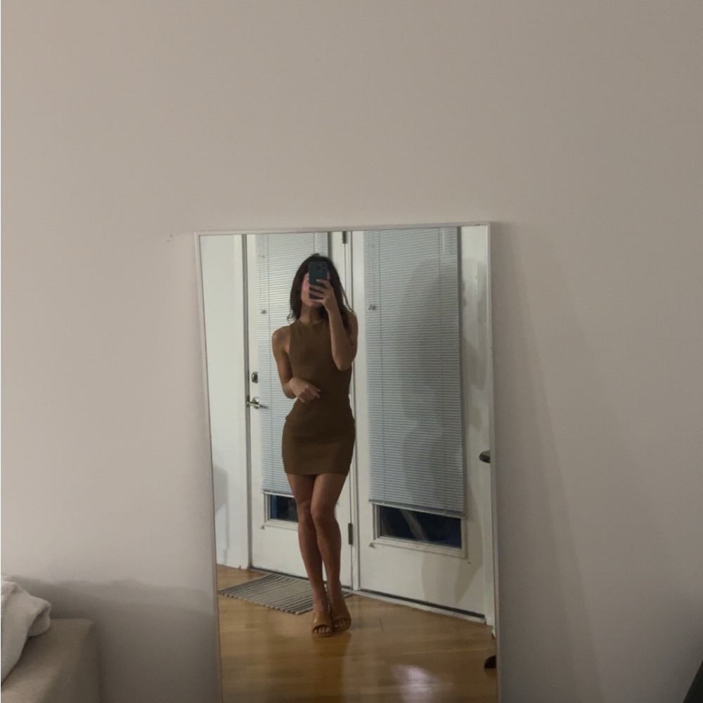 Aritzia Babaton |  Rich Brown Bodycon Mini Dress with Halter Neckline